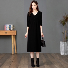 针织羊毛连衣裙2025秋冬新款时尚宽松大码中长款中年妈妈毛衣裙女，女装羊毛衫，艾米