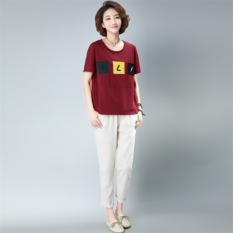 2021短袖纯色T恤配休闲裤七分裤套装,女装套装/套裙,涵誉