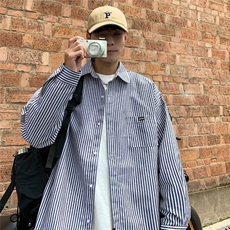 条纹衬衫长袖男春秋季款日系cityboy宽松休闲衬衣外套潮CS224-p30，男装衬衫，星座1008