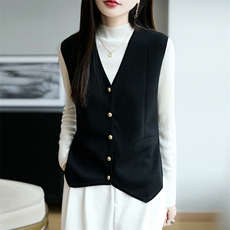 2025年秋季新款四平修身针织马甲时尚休闲通勤百搭，女装针织衫/毛衣，朝思羊绒