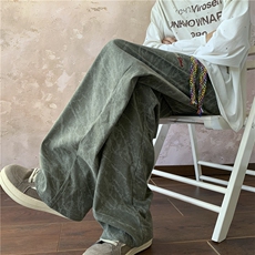 美式复古扎染裤子男款2025春秋季新款垂感宽松直筒休闲阔腿长裤子，男装休闲裤，电商D205