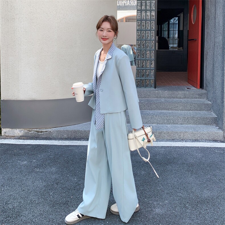 26春新款现-浅蓝温柔风拼接格子西装套装2628-P180K288,女装套装/套裙,2B190