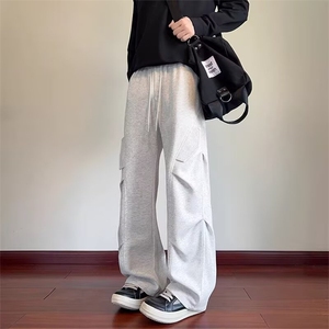 A20-P43 美式褶皱口袋工装裤秋冬嘻哈直筒伞兵复古街舞男休闲图片