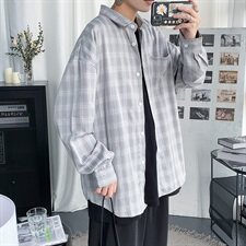 港风新款秋季外穿长袖衬衫男百搭休闲格子衬衣外套CS22/，男装衬衫，电商D202