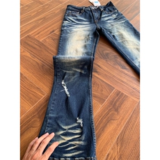 Cleanfit风格欧美复古水洗做旧破洞微喇弹力牛仔裤男WL8166-P55，男装牛仔裤，星座1008