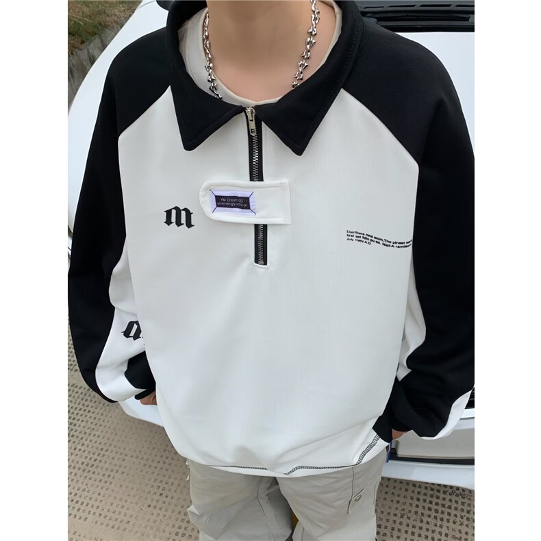 美式复古半拉链撞色polo翻领卫衣男女春秋宽松情侣外套6760/P42,男装卫衣,星座506