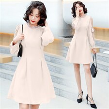 2021春季新款时尚优雅气质荷叶领拼接网纱修身连衣裙，女装连衣裙，天丝秀