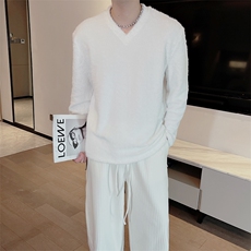 秋冬新款高级感V领毛衣打底衫软糯毛毛长袖T恤男百搭TX1260-P43，男装T恤，电商B267