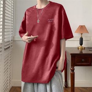 可设48小时发货支持抖音得物来样二开240克重磅美式麂皮绒短袖t恤图片