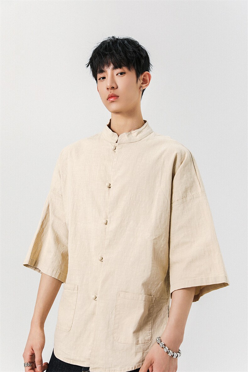 8XL-M风大码夏短袖衬衫男外套棉麻七分袖上衣CS505P60控78,男装衬衫,电商D206-1
