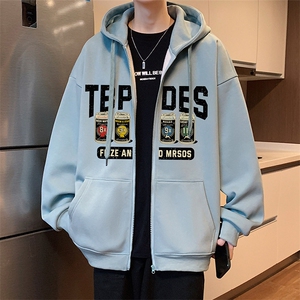 H209P70含棉量65%美式字母高街连帽卫宽松休闲开衫外套图片