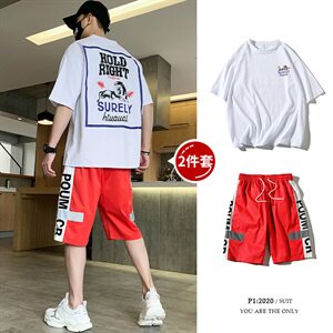 套装男 短袖t恤夏季趣味印花宽松潮流衣服一套帅气夏装DS773T图片