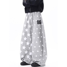 满印星星阔腿运动卫裤子男春季宽松休闲百搭抽绳拖地长裤KM1000，男装休闲裤，星座1116A（原606A-3）