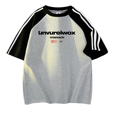 抖音得物品质二开240克宽松纯棉美式潮牌插肩三杠织带短袖T恤，男装T恤，电商A486