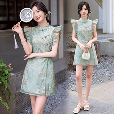 甜酷新中式女2025年夏季新款气质千金国风短裤温婉裙子，女装连衣裙，歌伊格美