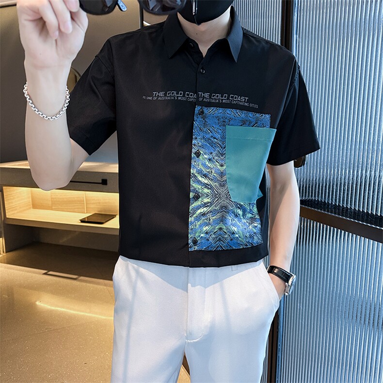 直播店主风夏百搭衬衫印花短袖宽松社会小伙A236-C07-P55,男装T恤,电商A236