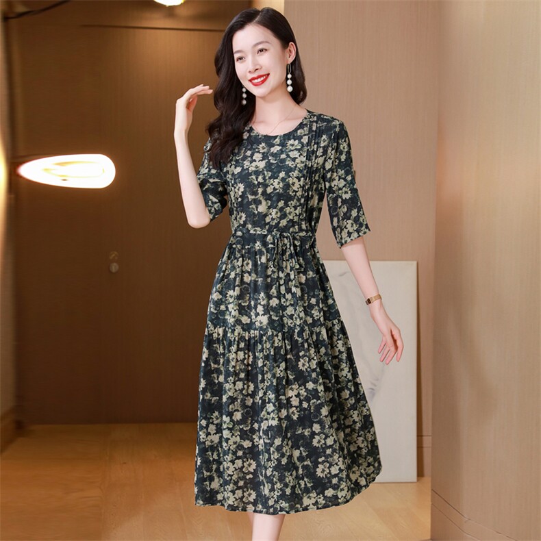杭州重磅真丝连衣裙女夏季2025新款时尚印花显瘦高端桑蚕丝裙子,女装连衣裙,阿舍尔精品