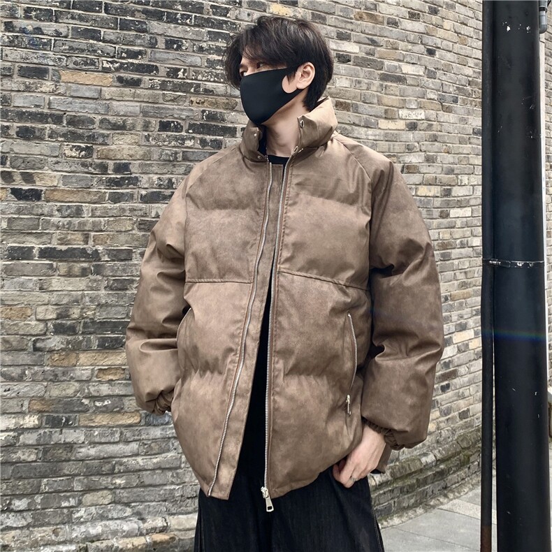 美式vibe立领pu皮面包服男冬季外套加厚羽绒棉服免洗棉衣p98图片