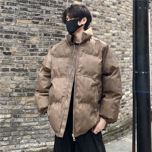 美式vibe立领pu皮面包服男冬季外套加厚羽绒棉服免洗棉衣p98图片