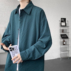 8XL-M泡泡纱盐缩肌理长袖衬衫男春季冰丝外套防晒衬衣CS29007P40图片