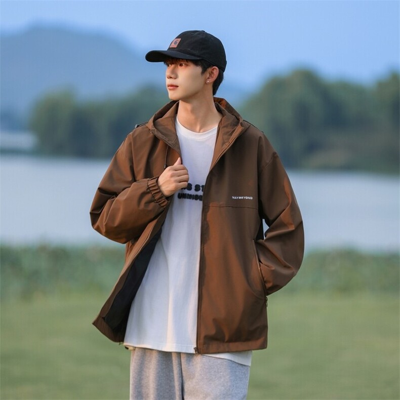 SJ-217-2-JK24172-P65秋季连帽宽松情侣夹克男防水冲锋衣山系外套,男装夹克,星座217-2