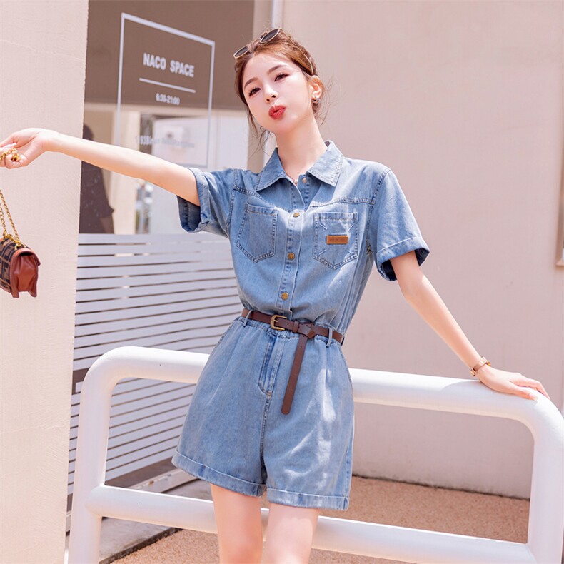 时尚工装牛仔连体裤女2025夏季新品高腰显瘦休闲短裤,女装连体裤,新思路