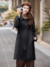 现货2025手工缝制冬季保暖新款时尚舒适中长款羊毛大衣可拆卸帽，女装双面呢大衣，卡杰菲