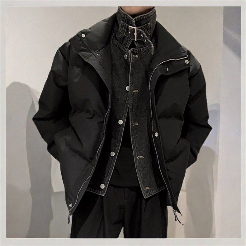 2024冬季保暖棉服男拼接牛仔假两件新款立领休闲面包服,男装棉衣,星座613