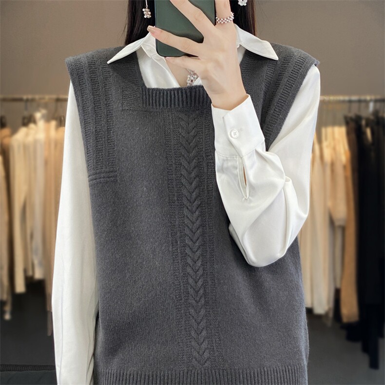 背心裙内搭马甲针织打底衫女秋冬2024新款方领马甲,女装马甲,羿纯羊绒