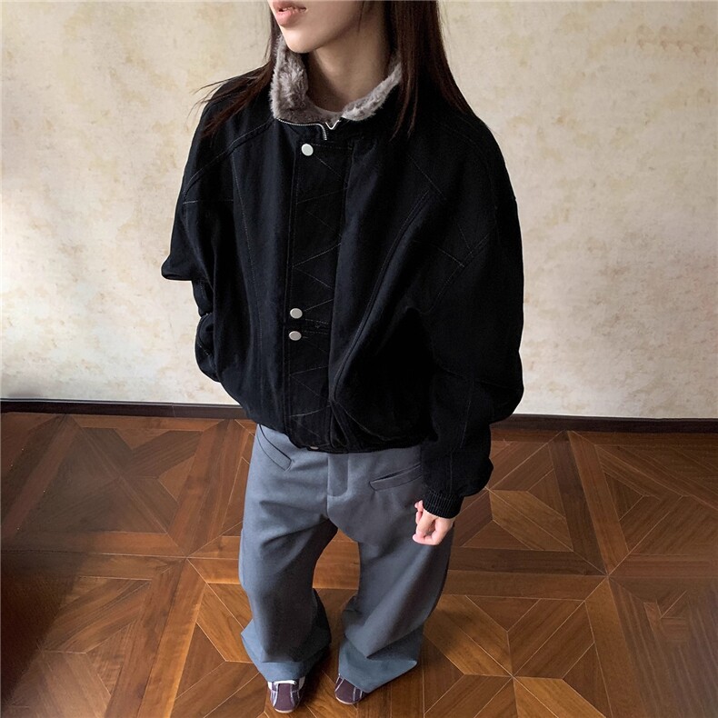 Apocket美式解构缉明线立领工装夹克秋冬加绒加厚廓形宽松棉服女,男装夹克,星座506A