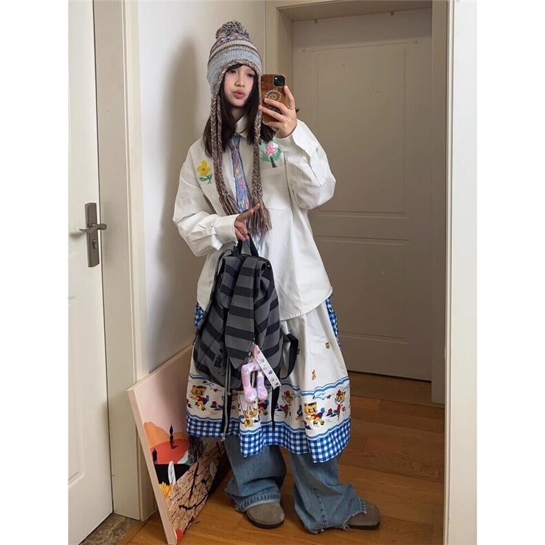 W9594-P43网图现货美式白色衬衫长袖手绘领带衬衣学院风外套,男装衬衫,星座1608-2