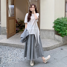 韩版木耳边无袖背心短袖半身裙套装女2025夏季新款减龄显瘦三件套，女装套装/套裙，2C260