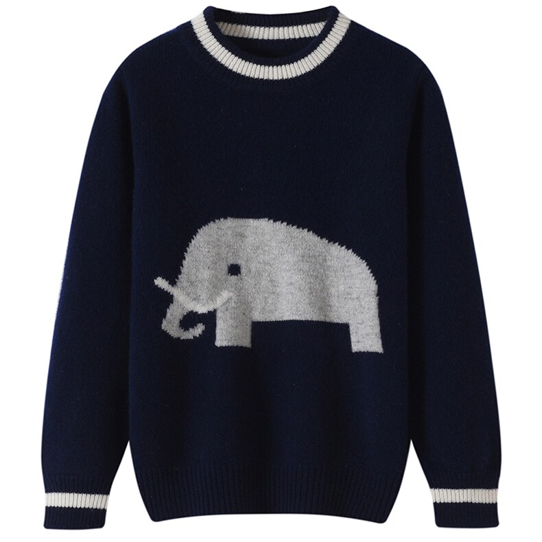 2025年时尚百搭通勤简约7针小象嵌花，童装儿童羊毛衫，牧戎奢羊绒