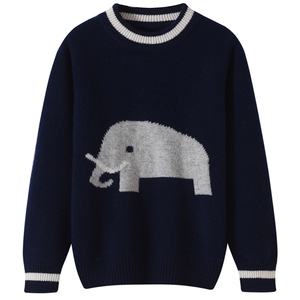 2025年时尚百搭通勤简约7针小象嵌花，童装儿童羊毛衫，牧戎奢羊绒