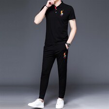 2022男休闲运动套装polo短袖t恤速干透气小脚长裤夏季两件套P105，男装休闲套装，电商B212（原钱塘6029）