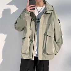 美式休闲宽松立体裁剪冲锋衣潮连帽夹克男大码工装外套JK2481-P80，男装夹克，星座610B-1