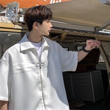 1港风华夫格短袖衬衫大码M-5XL金属纽扣短袖衬衣DCS8769特P35控68，男装T恤，星座226-2