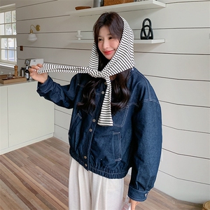 条纹披肩深色超火牛仔短外套女2025春季新款港味复古chic夹克上衣图片