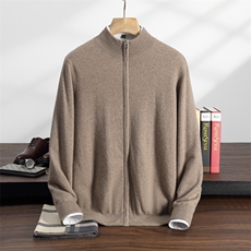 秋冬季35%羊绒休闲商务简约百搭两面穿拉链开衫男装，男装羊绒开衫，纳丰羊绒