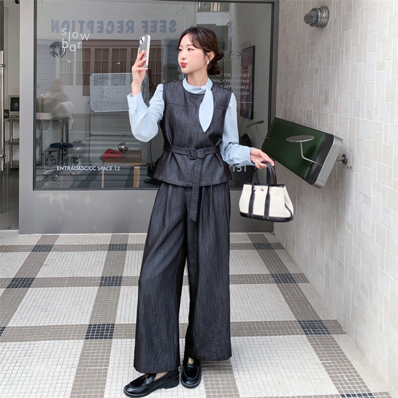 【主推】立领衬衣+时尚背心+阔腿裤套装2D148-2632-P185-K298,女装套装/套裙,2D148