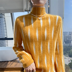 100%纯羊毛衫女半高领拼色针织长袖毛衣宽松百搭羊绒衫显瘦打底衫，女装羊毛衫，宇灿羊绒