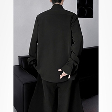 新中式男生衣服春季黑色衬衫男款穿搭长袖金扣休闲潮CY1078-P33，男装衬衫，星座412-2
