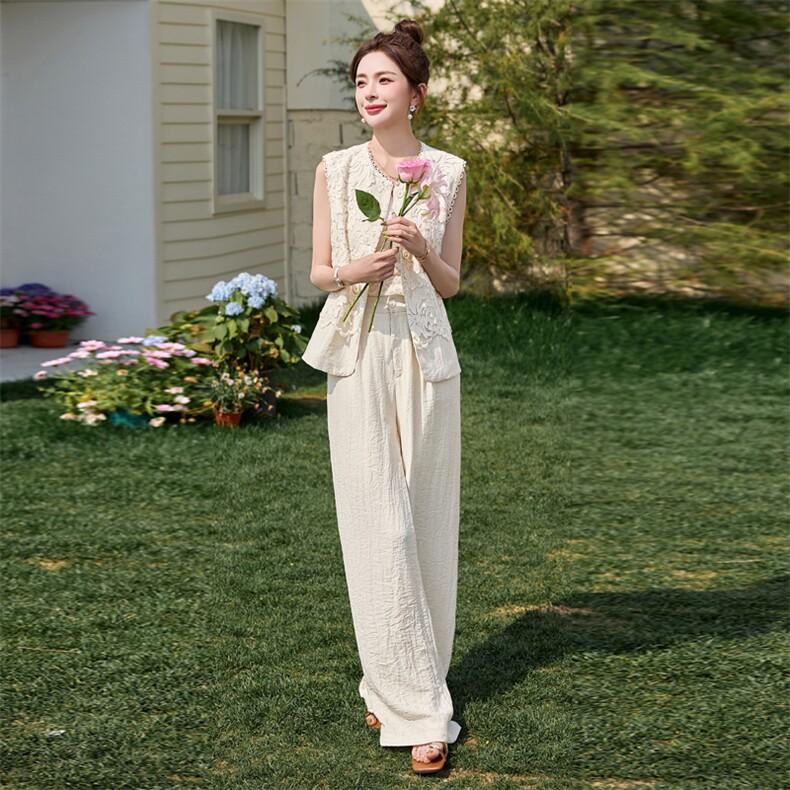 现货无袖套装2026年夏季新款女装时尚气质马甲阔腿裤两件套,女装套装/套裙,韩美纤衣