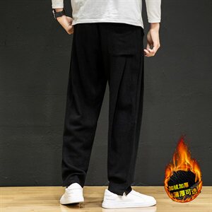中国风亚麻裤男加绒加厚裤男大码阔腿裤QT6008-K031-P65加绒 P75图片