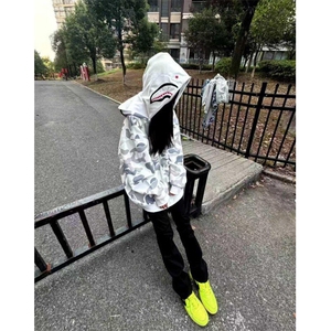 现货 双帽迷彩鲨鱼卫衣外套女冬hiphop潮牌情侣帽衫WB375-P49图片