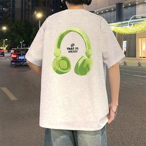T837大码宽松纯棉运动圆领体恤衫oversize短袖T恤男重磅T图片