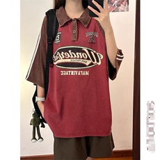美式撞色拼接polo衫男女夏季宽松半拉链短袖t恤百搭休闲翻领体恤，男装T恤，星座506A