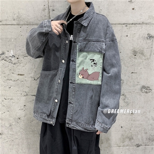 jk673-p75-限价98 现货破洞港风大码肥仔牛仔外套ins宽松夹克图片