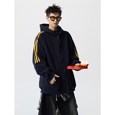8XL-M秋冬美式运动三条杠条纹开衫卫衣连帽特大码宽松JK5206/P65，男装卫衣，电商B238