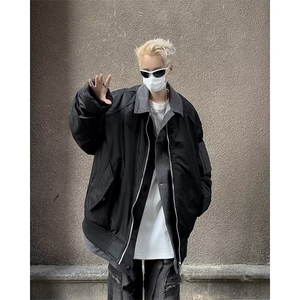 小众拼接翻领假两件棉衣夹克外套男女宽松秋冬季飞行棒球服 J2802图片